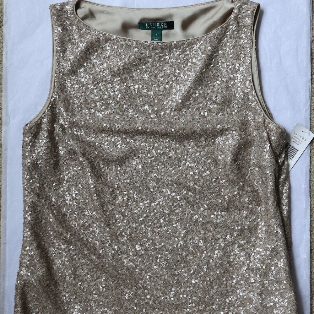 Ralph Lauren Women`s Sequin Camisole Top Blouse Shirt 8 M Party Holiday New